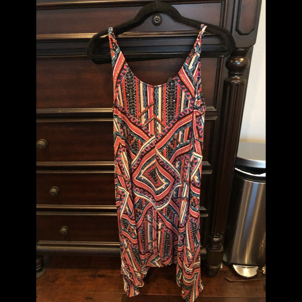 Aqua colorful asymmetric midi flowy dress M 8 10